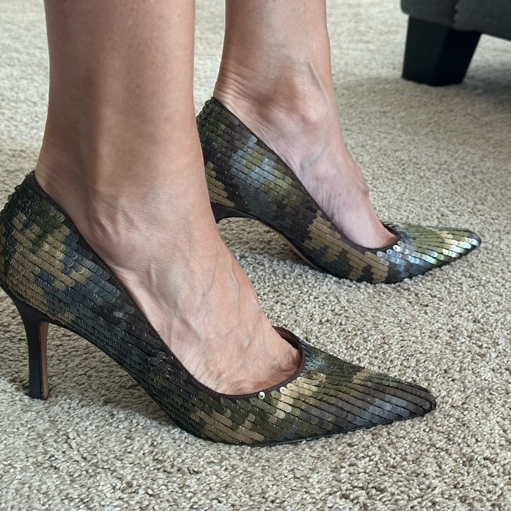 Manolo Blahnik camo sequin pumps size 36.5